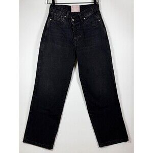 Revice Jeans 28 Black High Waist Straight Leg Denim Asymmetrical Button‎ Fly USA